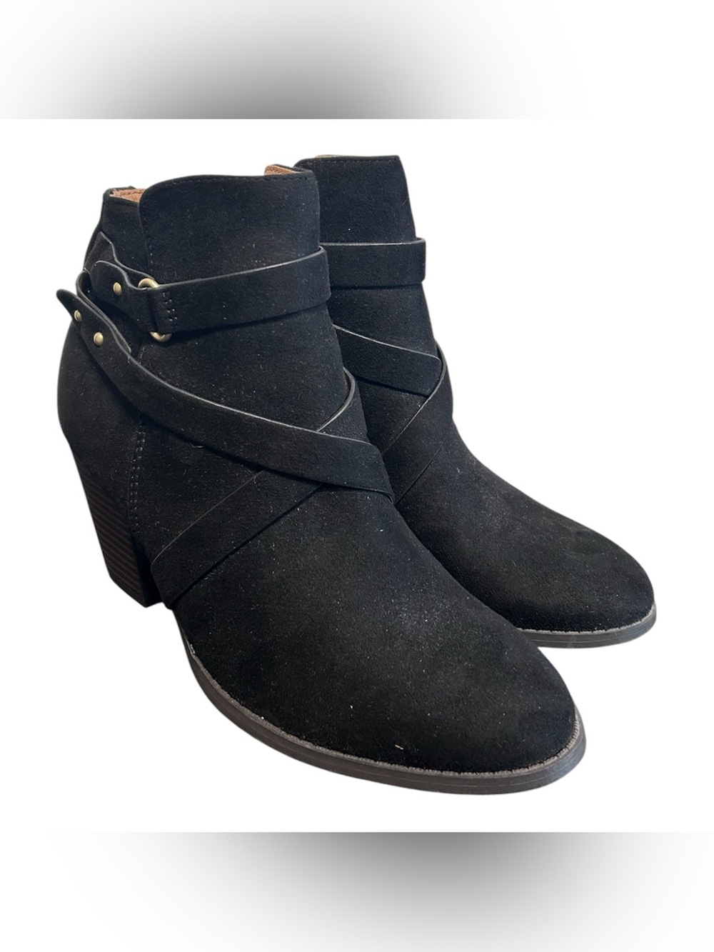 NWOT Women’s 6.5 Black Suede Chunky Boho Western Block Heel Booties - Picture 2 of 5